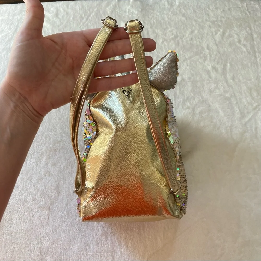 Justice‎ Mini Backpack Sequin Unicorn M with Pom Pom Gold White Silver